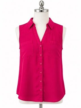 Express Sleeveless Button Front Blouse Women’s Size M Pink Portofino Style Top